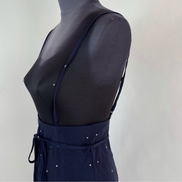 Navy Blue and White Stars Wide Leg High Waisted Overalls Palazzo Pants - Picture 5 of 11